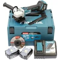 Makita Akku-Winkelschleifer DGA511RTJ, (Set), inkl. Akku, Ladegerät, Aufbewahrungskoffer und weiterem Zubehör