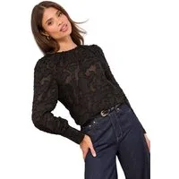 LIPSY Langarmbluse Lipsy Bluse mit Ausbrenner-Design, Regular (1-tlg)