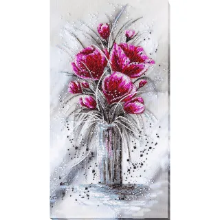 Perlen-Stickbild "Red Emerald Blume", 22 x 40 cm