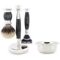 JAG SHAVING Rasierset 4picec Rasierpinsel-Set mit schwarzem, elegantem Luxus, 4-tlg., Fusion5 Rasierer, Silberspitze Rasierpinsel, stand, Rasierschale, perfekt für luxuriöses Geschenkset für Männer