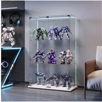 BELUPAI Glasvitrine Standvitrine 3 Lagen Vitrinenschrank (Set, 1-St., Glas Vitrine mit 2 Glastür und Schloss, LED-Lichtleiste) für Sammlerstücke Bücher Figuren Modelle, 78.5 x 35 x 123 cm