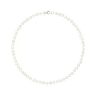 Collier Rang PRINCESSE Perles d'Eau Douce Rondes 7-8 mm Blanches Fermoir Prestige Or Blanc 18 Carats
