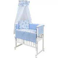 Baby-Delux Beistellbett Babybett Waffelpique Bärchen Blau, Stillbett 90x40 weiß höhenverstellbar, Matratze inkl. komplett Set
