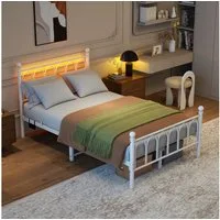 BlingBin Metallbett 90/120x200cm LED-Jugendbett, Bettrahmen mit USB-Ladestation (1er Set, 1-tlg., Ohne Matratze, Belastbarkeit maximal: 227KG), Einzelbett mit Heavy Duty Stahl Slat Unterstützung für Schlafzimmer