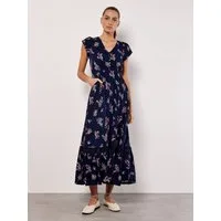 Apricot Maxikleid Maxi-Sommerkleid mit bestickter Bordüre
