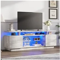 AMERLIFE Lowboard Hochglanz TV-Schrank mit RGB-LED, Fernsehtisch, TV-Regal, 160cm, 2 Türen & verstellbare Glasablage für TVs bis 75 Zoll