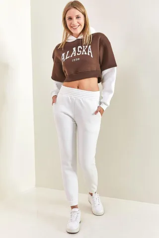 Hoodie-Crop-Sweatshirt und Skinny-Leg-Trainingsanzug-Set