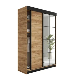 Kier Furniture Schiebetürenschrank, Honigeiche, Holzwerkstoff, 138x205x59 cm, Schlafzimmer, Kleiderschränke, Schwebetürenschränke