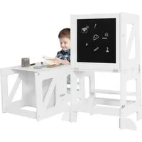 Woltu Tritthocker, Montessori Lernturm 3 in 1, Kindertafel, mit Rausfallschutz, faltbar