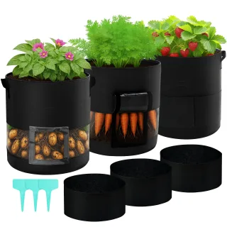 ModernHome 3pcs 15 Gallon Grow Bags Transparent Single Opening Black 3 Light-Blocking Curtains 3 Green Labels Vacuum Pac