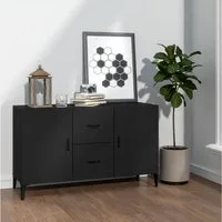 furnicato Sideboard Klassisches 100 x 36 x 60 cm Schwarz aus Holzwerkstoff (1 St), Beistellschrank mit zwei Schubladen, Türen und Wandhalterung