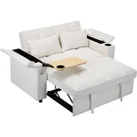 Merax Schlafsofa 3-in-1 Loungesofa faltbar Sofa mit USB & verstecktem Tisch, 1 Teile, 2-Sitzer Sofa mit verstellbarer Rückenlehne, Getränkehalter & Rollen