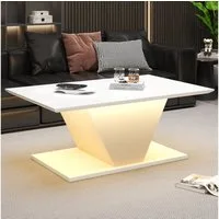 KLAM HOME Couchtisch 100*50*46 cm Couchtisch Sonderform, Kaffeetisch mit LED-Leuchten (hochglänzende Wohnzimmertisch, Sofatisch,Beistelltisch), geeignet für kleine Räum,Weiß,V-Form