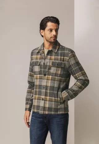 State of Art - Kariertes Overshirt aus Wollmischung mittelgrau/braun - Gr. - XXL