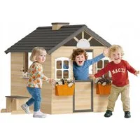 Outsunny Spielhaus Kinderspielhaus aus Holz mit Tür Fenster Gartenhaus 3-7 Jahre, für Garten, Balkon, Natur