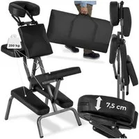 tectake Massagesessel Massagestuhl, klappbar, 80 x 50 x 105 cm, inklusive Tragetasche (Massageliege, in Schwarz), verstellbare Polster für Kopf, Brust und Arme, gepolsterte Beinablagen