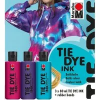 Marabu Gummibänder Marabu Batik Set TIE DYE Ink Trend himbeer/pflaume/türkis 3x80ml inklu