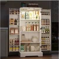 Flieks Hochschrank Küchenschrank mit LED-Beleuchtung und Türablagen (1-St., B60/T35/H128,5 cm) Speiseschrank mit verstellbaren Regalen Mehrzweckschrank weiß