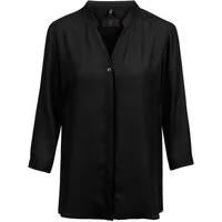 GREIFF Langarmbluse Greiff CHIFFON Damen Chiffon-Bluse 3/4-Arm V-Neck Regular Schwarz 38