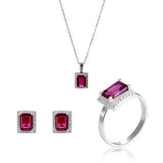 Orphelia 'Enora' Damen 925 Sterlingsilber Set: Halskette + Ohrringe + Ring - Silber SET-7425/RU