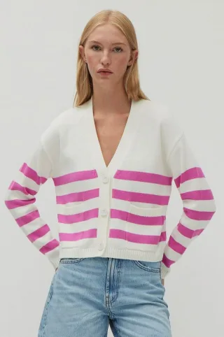 THE FASHION PEOPLE - striped cardigan knitted bubblegum stripe - Gr. - S