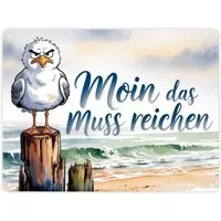 speecheese Metallschild Möwe Aquarell Moin Spruch Metallschild in 15x20 cm