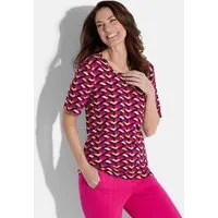 GOLDNER T-Shirt Viskoseshirt mit grafischem Muster Druckshirt mit Rundhalsausschnitt und Halbarm