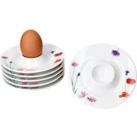 MamboCat Eierbecher 6x Marie Eierbecher mit Ablage weiß Blumen bunt Porzellan 6 Personen