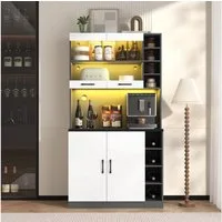 Ulife Küchenbuffet Küchenschrank, Buffet mit LED-Ambiente-Beleuchtung und Kabellöchern Küchen-Highboard aus Holz, viel Platz für Mikrowelle