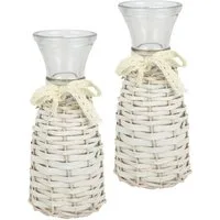 I.GE.A. Dekovase Glasvase (2 St), 2er Set mit Weidekorb und Spitze Rattangeflecht Vintage Blumenvase