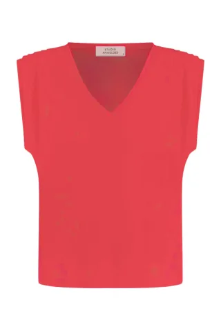 Studio Anneloes - Leona vneck top coral red - Gr. - XS