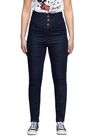 Queen Kerosin Damen High Waist Jeanshose dunkelblau