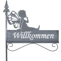 Spetebo Gartenstecker Gartenstecker mit Schriftzug 128 x 42 cm - WILLKOMMEN (Stück, 1-St., Gartenschild) Deko Gartenstab aus Metall in grau