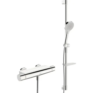 Hansa Hansaoptima Duschsystem 48130331 mit Thermostat, Wandmontage (2-Loch), chrom