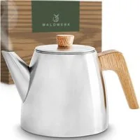 Waldwerk Teekanne mit Siebeinsatz - Doppelwandig - 304 Edelstahl - Eichenholzgriffe, 1 l, - 100% Tropffrei