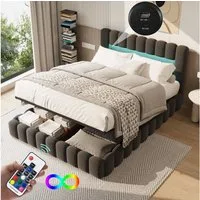 Gdood Polsterbett Stauraumbett Doppelbett LED (Type-C + USB, Hydraulisch hebbarer Stauraum), Mit Bettkasten, LED-Beleuchtung, USB-Anschluss, 140x200 cm