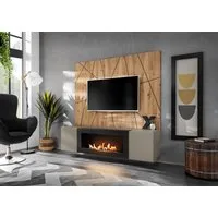 ASM-Moebel Wohnwand Wohnwand XARI II PGAS-K mit Push - Click und Bio-Ethanol Kamin, Mit Bio-Ethanol Kamin und Push-Click System