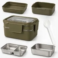 WS-Trend Lunchbox Lunchbox Edelstahl 1200 ml – 2-stöckige Bento Box mit 3 Fächern, Gabel, (Set)