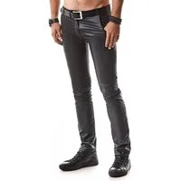 Regnes Fetish Planet Lederimitathose Lange Herren wetlook Hose schwarz matt mit Reißverschluss und Taschen