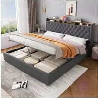 HAUSS SPOLE Polsterbett Stauraumbett Boxspringbett Jugendbett mit Bettkasten & Kopfteil (160×200 Doppelbett Kinderbett mit Stauraum und klappbarem Kopfteil), Bettrahmen mit Matratze für den täglichen Komfort