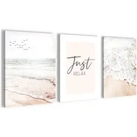 Novart Wandbild Wandbild Relax Meer Entspannung Bilder Set AUFHÄNGFERTIG, Just Relax