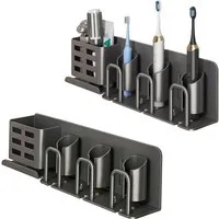 BlingBin Zahnbürstenhalter Elektrischer Zahnbürstenhalter aus Aluminium, Badezimmer-Wandmontage, (2er set, 2-St., 35 * 6,5 * 9,5 cm), Zahnbürstenhalter, Aufbewahrungsregal, Becherhalter (3 Fächer)