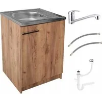 STAMAR Spülenschrank Küchenschrank 60cm Eiche Gold Spüle Abtropf Armatur Chrom Set Kompakt Standschrank 50cm Tiefe Siphon Geschirrspüler Komplett Montagefertig