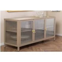 riess-ambiente Sideboard AMSTERDAM 105cm beige/gold - Metall, Riffelglas, 3 Türen, Vitrine (Einzelartikel, 1 St), mit verstellbaren Böden & Stauraum – ideal für Wohnzimmer & Esszimmer