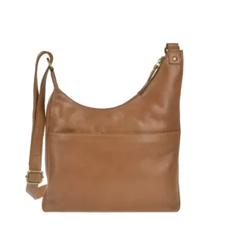Damen Umhängetasche 3 Reißverschlussfächer Leder Nougat Braun 29x23cm | Greenburry Praktische Schultertasche für den gut strukturierten Alltag.