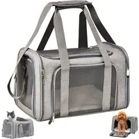 wohnTRAUM24 Tiertransporttasche Hundetasche Transportbox, Atmungsaktive und Faltbare Hundebox Katzen bis 6 kg, mit Verstellbarem Schultergurt Katzentransportkäfig mit Plüschmatratze