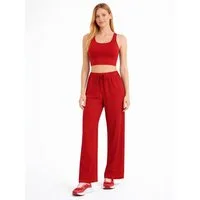 fashionshowcase Palazzohose Damen Crinkle – Weite Sommerhose elastischer Bund hoher Bund, elastischer Tunnelzug