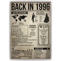 Tigerlino Poster 30. Geburtstag Geschenkidee Back in 1996 Rückblick Frau & Mann, Geburtstagskarte DIN A4