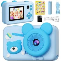 MOPUEA Kinderkamera mit Dualobjektiv, 32GB, 1080P, 2" Display Kinderkamera (inkl. Kinderkamera mit Dualobjektiv, 32GB Speicher und Zubehör, Dualobjektiv, 1080P Video, 26MP Fotos, Silikonhülle, 32GB)