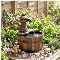 Outsunny Gartenbrunnen Fassbrunnen Wasserfall Holzeimer, 13 cm Breite, Wasserbecken BxT: 27x27 cm, (Springbrunnen, 1 tlg., Zierbrunnen), Tannenholz + Metall Naturholz Ø27 x 37 cm